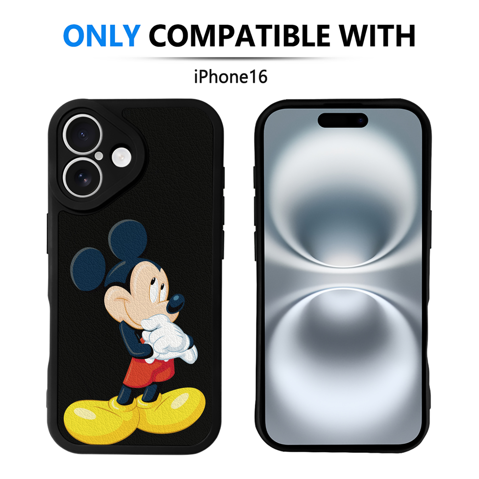 （画像用） ミッキーマウス Mickey Mouse 【iPhone 16シリーズ対応】シリコンスマホケース（レザー調） 材質：シリコン